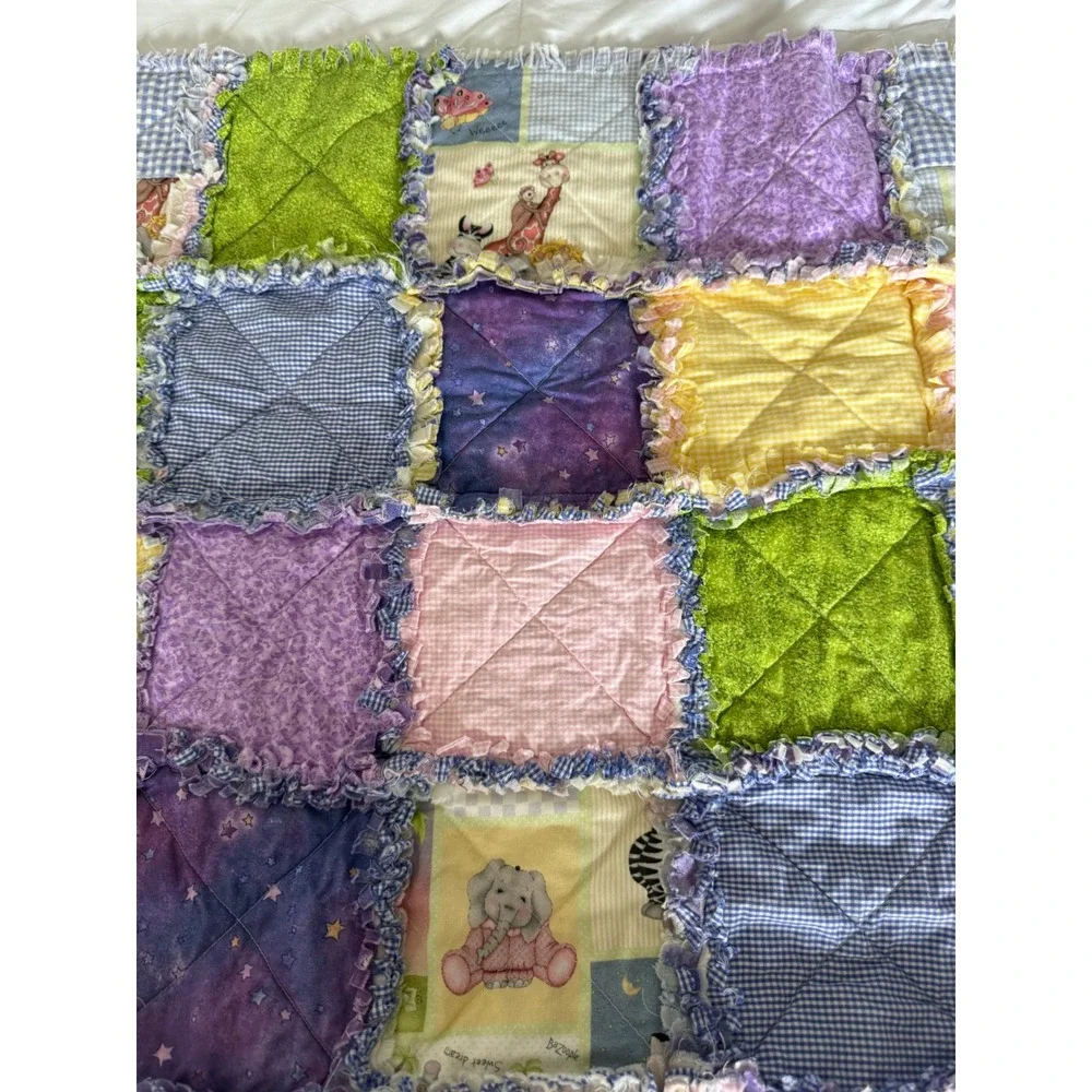 Handmade Patchwork Rag Quilt Kids One Size Multi Color Excellent Animal Print